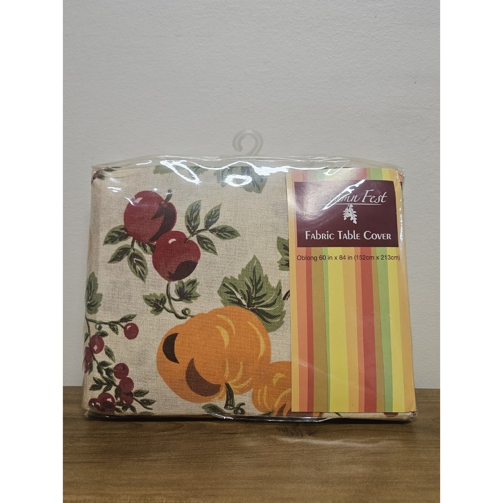 Autumn Fest Fabric Table Cover Oblong 60 x 84 Fall Pumpkin Tablecloth Multi